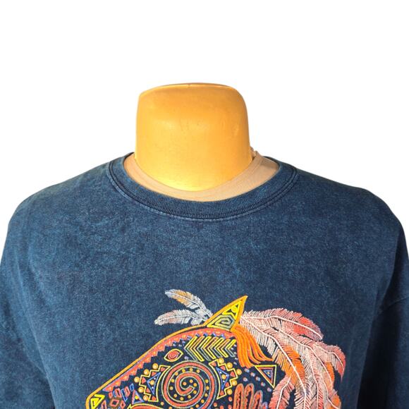 Gildan T-Shirt Men's Blue XL Cotton Crew Neck Graphic Horse Design - Picture 2 of 12